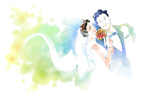 PSD 부부 커플 여자 남자 부케 웨딩드레스 결혼 일러스트 캘리그라피 붓터치 면사포 미소 사람 상반신 성인 두명 티아라 번짐 예복 신랑신부 국내일러스트 드레스 옷 신부_웨딩 꽃다발 신랑 관계 왕관 표정 이벤트 결혼소품 파일형식 효과