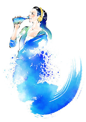 PSD 여자 일러스트 캘리그라피 붓터치 한명 사람 상반신 성인 헤드셋 마시기 번짐 후드티셔츠 음료수병 국내일러스트 1 음향기기 티셔츠 모션 헤드폰 병_담는 파일형식 효과