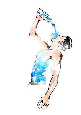 PSD 남자 일러스트 캘리그라피 붓터치 입벌림 한명 사람 상반신 성인 운동 붓기 물병 번짐 물마시기 국내일러스트 1 모션 표정 건강 마시기 물통 파일형식 효과