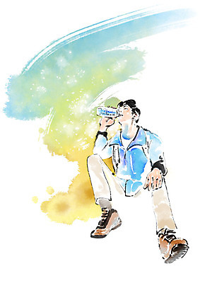 전신 PSD 남자 일러스트 캘리그라피 붓터치 한명 사람 앉기 성인 물병 번짐 물마시기 국내일러스트 1 모션 마시기 물통 파일형식 효과