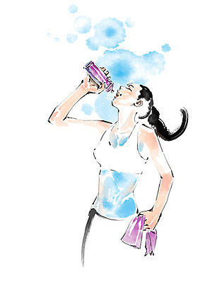 PSD 여자 허리손 일러스트 캘리그라피 붓터치 한명 사람 상반신 성인 수건 탱크톱 물병 번짐 물마시기 국내일러스트 1 포즈 상의 위생용품 마시기 물통 파일형식 효과