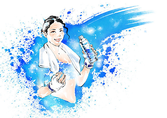 PSD 여자 일러스트 캘리그라피 붓터치 한명 미소 들기 사람 상반신 성인 수건 운동 물병 번짐 국내일러스트 1 모션 표정 건강 위생용품 물통 파일형식 효과