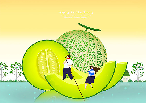 전신 PSD 나무 커플 여자 남자 호수 과일 일러스트 주택 사람 앉기 성인 두명 멜론 슬라이스 노젓기 국내일러스트 식물 관계 모션 건물 파일형식