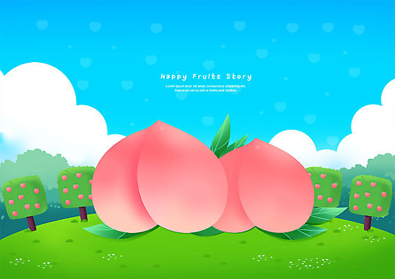 PSD 구름 잎 과일 일러스트 하늘 초원 사람없음 여러개 복숭아 복사나무 제철과일 국내일러스트 자연요소 나무 식물 다수 제철 파일형식