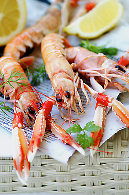 포토 JPG 해외이미지 전신 음식 분홍색 오렌지 새우 파슬리 갑각류 사람없음 빨간색 초록색 노란색 검은색 흰색 신선 신문 그릴 가재 바닷가재 레몬 해산물 건강식 집게발 해외202004 해외포토 동물 컬러 채소 과일 주방용품 간행물 뉴스 파일형식 이미지허브