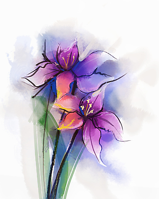 JPG 해외이미지 꽃 일러스트 미술 사람없음 보라색 그림 번짐 손그림 해외202004 해외일러스트 식물 컬러 문화예술 파일형식 효과 이미지허브