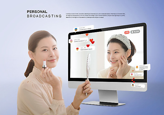 PSD 편집이미지 여자 스마트라이프 한명 미소 사람 상반신 성인 30대 스마트기기 화장 모니터 거울 한국인 립스틱 머리띠 스마트 방송 방송인 라이브 성인여자한명만 인터넷방송 뷰티크리에이터 이미지편집 직업 1 라이프스타일 컨셉 장신구 표정 동양인 장년 전자제품 컴퓨터 뷰티 화장품 여자한명만 성인여자만 파일형식 크리에이터 1인미디어