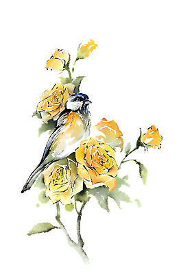 PSD 동물 한마리 일러스트 캘리그라피 조류 붓터치 사람없음 장미 번짐 꽃가지 국내일러스트 1 꽃 나뭇가지 파일형식 효과