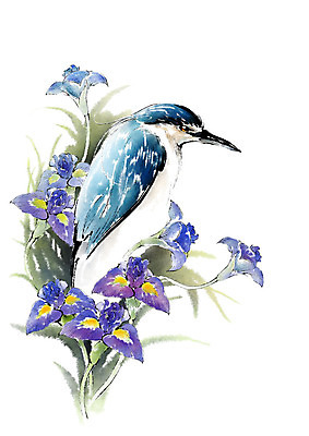 PSD 동물 한마리 일러스트 캘리그라피 조류 붓터치 사람없음 제비꽃 번짐 국내일러스트 1 꽃 파일형식 효과