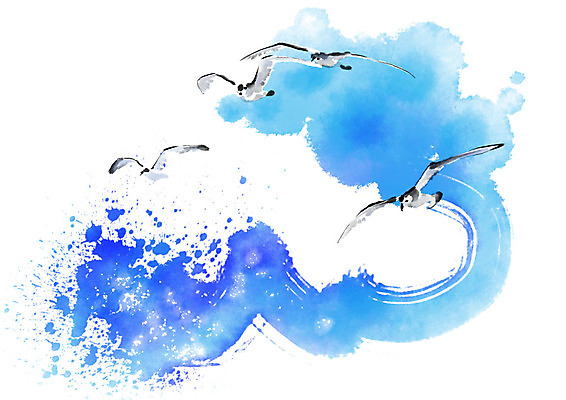 PSD 동물 파도 바다 여러마리 일러스트 캘리그라피 갈매기 조류 붓터치 사람없음 번짐 국내일러스트 다수 파일형식 효과