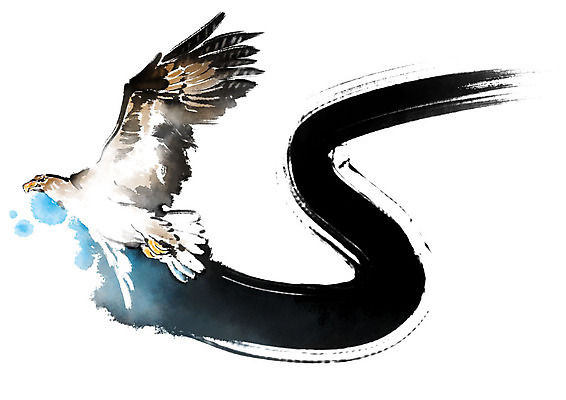 PSD 동물 한마리 일러스트 캘리그라피 조류 붓터치 사람없음 비행 독수리 번짐 국내일러스트 1 파일형식 효과