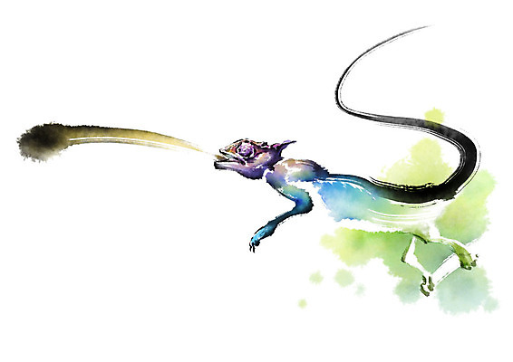 PSD 동물 한마리 일러스트 캘리그라피 붓터치 사람없음 혀 번짐 이구아나 국내일러스트 1 파충류 입 파일형식 효과