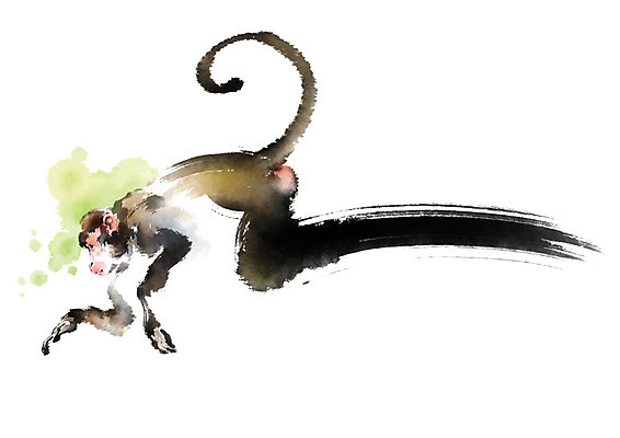 PSD 동물 한마리 일러스트 캘리그라피 붓터치 사람없음 점프 원숭이 번짐 국내일러스트 1 포유류 모션 파일형식 효과