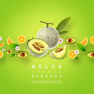 PSD 편집이미지 꽃 오렌지 과일 단면 나뭇잎 사람없음 초록색 풀잎 멜론 아보카도 과일조각 이미지편집 식물 컬러 조각 잎 풀_식물 파일형식