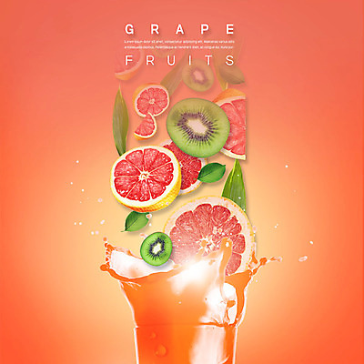 PSD 편집이미지 과일 나뭇잎 키위 사람없음 주황색 풀잎 과일주스 자몽 슬라이스 과일조각 자몽주스 이미지편집 컬러 조각 잎 주스 풀_식물 파일형식