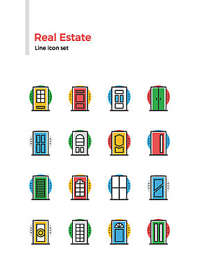 아이콘 디자인 건축 부동산 종류 사람없음 세트 다양 라인아이콘 현관문 2D아이콘 AI파일 다수 문 재산 파일형식 벡터