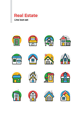아이콘 건축 창문 부동산 주택 종류 굴뚝 사람없음 세트 계단 다양 라인아이콘 현관문 주차장 이층집 2D아이콘 AI파일 다수 건물 문 재산 파일형식 벡터