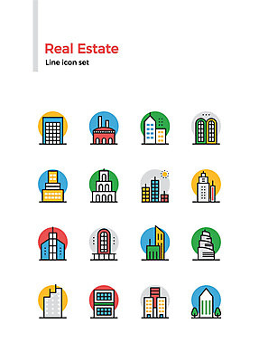 나무 아이콘 건축 창문 부동산 주택 빌딩 사람없음 세트 태양 탑 고층빌딩 라인아이콘 2D아이콘 AI파일 자연요소 식물 건축물 건물 재산 파일형식 벡터