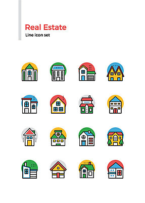 나무 아이콘 건축 창문 부동산 주택 종류 빌딩 사람없음 세트 다양 라인아이콘 현관문 이층집 2D아이콘 AI파일 식물 다수 건물 문 재산 파일형식 벡터