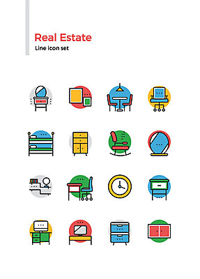 아이콘 건축 시계 액자 의자 식탁 탁자 부동산 선반 사람없음 컴퓨터 세트 텔레비전 라인아이콘 서랍장 화장대 흔들의자 수납함 이층침대 2D아이콘 AI파일 가구 전자제품 침대 재산 파일형식 벡터