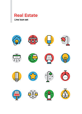 아이콘 건축 별 전구 초 부동산 전등 조명 주택 사람없음 세트 스탠드 라인아이콘 백열등 샹들리에 조명기구 2D아이콘 AI파일 자연요소 건물 재산 파일형식 벡터