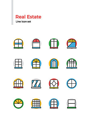 모양 아이콘 건축 창문 부동산 종류 사람없음 세트 사각형 다양 원형 라인아이콘 2D아이콘 AI파일 도형 다수 재산 파일형식 벡터