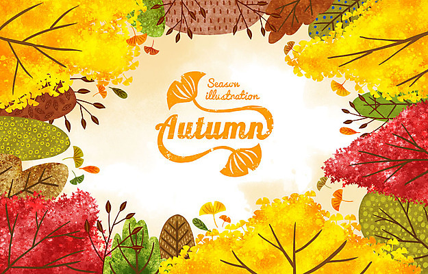 PSD 계절 백그라운드 단풍 일러스트 단풍나무 사람없음 컬러풀 라벨 가을 은행잎 울창 가을배경 국내일러스트 나무 컬러 잎 자연 프레임 파일형식 가을_계절