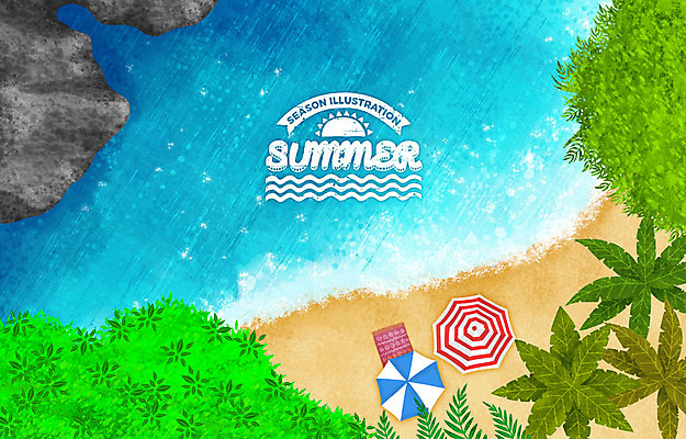 PSD 나무 계절 백그라운드 일러스트 사람없음 여름 강 태양 라벨 계곡 파라솔 숲 강가 암벽 돗자리 국내일러스트 자연요소 식물 프레임 파일형식