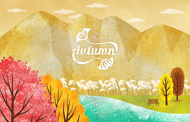 PSD 구름 계절 백그라운드 벤치 일러스트 단풍나무 산 갈대 사람없음 강 라벨 가을 은행잎 갈대밭 가을배경 국내일러스트 자연요소 나무 식물 단풍 잎 의자 프레임 파일형식 가을_계절 갈대_식물