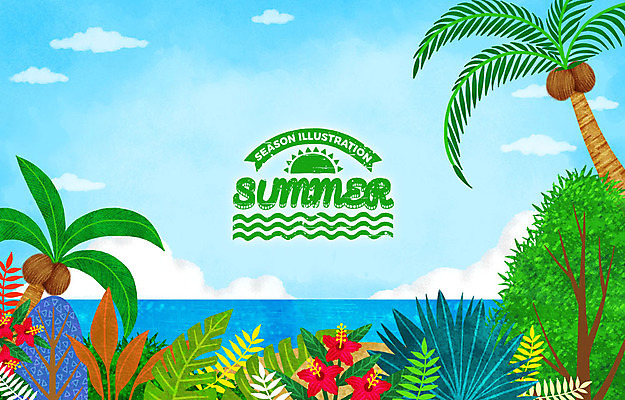 PSD 나무 구름 계절 바다 백그라운드 일러스트 하늘 해변 사람없음 여름 야자수 태양 라벨 코코넛 열대꽃 열대잎 국내일러스트 자연요소 식물 꽃 잎 과일 프레임 파일형식