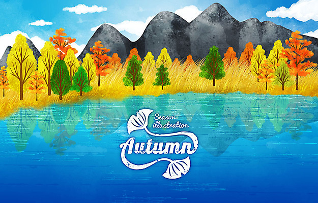 PSD 나무 구름 계절 호수 백그라운드 단풍 일러스트 산 갈대 사람없음 강 라벨 가을 은행잎 갈대밭 가을배경 국내일러스트 자연요소 식물 잎 프레임 파일형식 가을_계절 갈대_식물