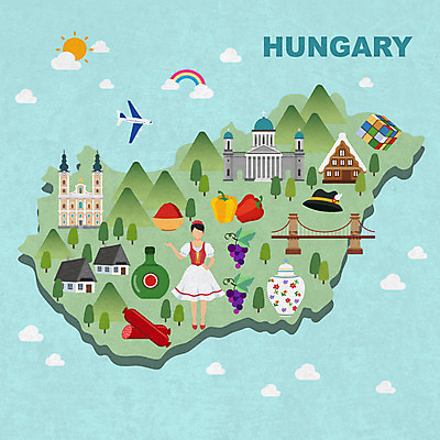 전신 여자 여행 지도 일러스트 포도 비행기 파프리카 한명 사람 성인 관광지 도자기 소시지 큐브 전통주 헝가리 랜드마크 성이슈트반대성당 세체니다리 국내일러스트 AI파일 1 채소 과일 항공교통 대중교통 주류 성당 가공식품 동유럽 파일형식 벡터