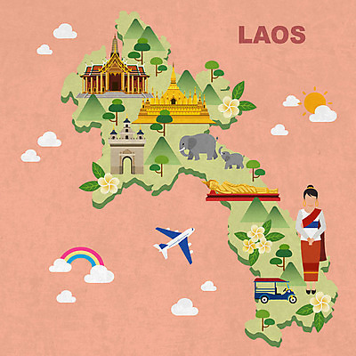 전신 여자 여행 지도 일러스트 코끼리 비행기 한명 사람 성인 관광지 사찰 전통의상 라오스 개선문 랜드마크 부처님상 파탓루앙 국내일러스트 AI파일 1 전통 아시아 포유류 항공교통 종교건축 대중교통 불상 부처 불탑 파일형식 벡터