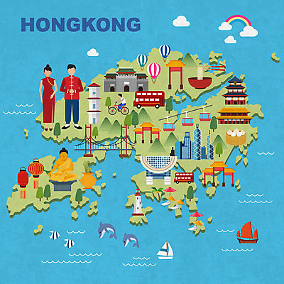 전신 여자 남자 고건축 지도 일러스트 사람 성인 두명 관광지 고층빌딩 열기구 전통의상 딤섬 케이블카 홍콩 랜드마크 부처님상 트램 홍콩여행 국내일러스트 AI파일 전통 건축물 교통수단 해외여행 여행 항공교통 빌딩 중식 중국 불상 부처 파일형식 벡터