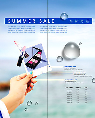 PSD 템플릿 표지디자인 북디자인 손 출판디자인 여자 내지 리플렛 바다 2단접지 북커버 한명 사람 팜플렛 성인 신체부위 여름 세일 화장품 립스틱 물방울 잡기 아이섀도 이미지템플릿 1 계절 모션 뷰티 파일형식