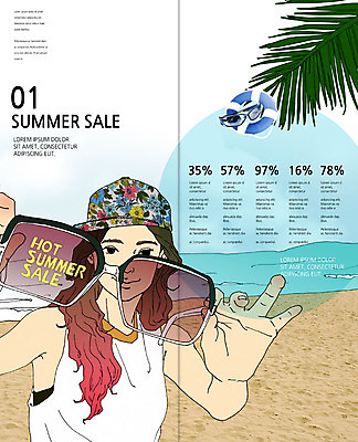 PSD 템플릿 표지디자인 북디자인 출판디자인 여자 내지 리플렛 바다 2단접지 북커버 한명 미소 들기 사람 팜플렛 상반신 성인 해변 여름 선글라스 세일 튜브 열대잎 아트툰 이미지템플릿 1 계절 안경 잎 모션 표정 그림 파일형식