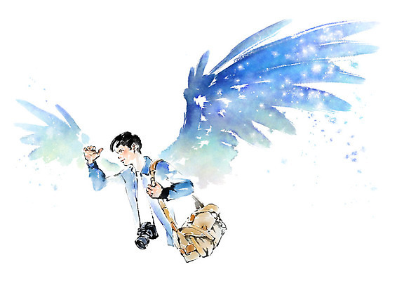 PSD 남자 일러스트 캘리그라피 붓터치 한명 미소 사람 상반신 성인 손들기 카메라 번짐 매기 천사날개 카메라가방 성인남자한명만 국내일러스트 1 날개 가방 모션 천사 표정 전자제품 남자한명만 성인남자만 파일형식 효과