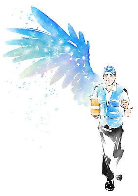 전신 PSD 남자 일러스트 캘리그라피 붓터치 한명 미소 들기 사람 성인 달리기 주먹 조끼 택배기사 바쁨 번짐 천사날개 택배상자 성인남자한명만 국내일러스트 1 날개 모션 천사 표정 상자 외투 배달원 택배 남자한명만 성인남자만 파일형식 효과