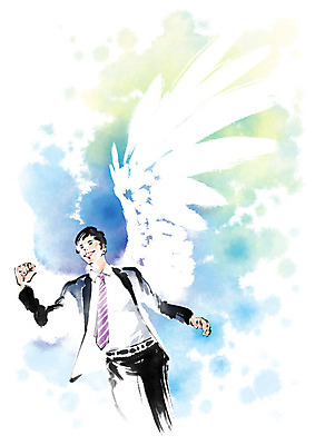 PSD 남자 일러스트 캘리그라피 넥타이 붓터치 한명 미소 사람 정장 상반신 성인 파이팅 직장인 자신감 번짐 천사날개 성인남자한명만 국내일러스트 직업 1 잡화 옷 감정 날개 모션 천사 표정 남자한명만 성인남자만 파일형식 효과