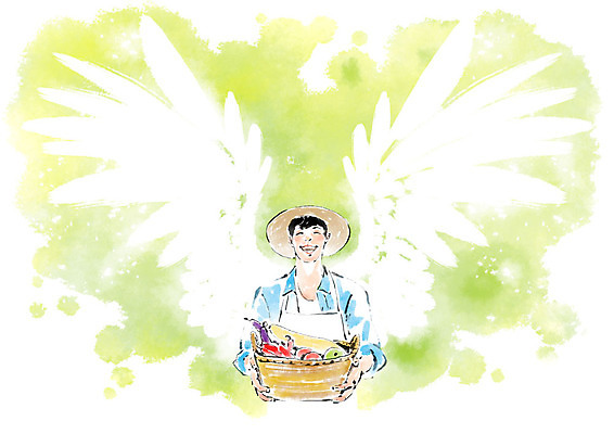 PSD 남자 채소 과일 일러스트 캘리그라피 붓터치 한명 미소 사람 상반신 성인 농작물 바구니 앞치마 수확 농부 즐거움 밀짚모자 번짐 천사날개 성인남자한명만 국내일러스트 직업 모자_잡화 1 감정 농업 날개 천사 표정 남자한명만 성인남자만 파일형식 효과