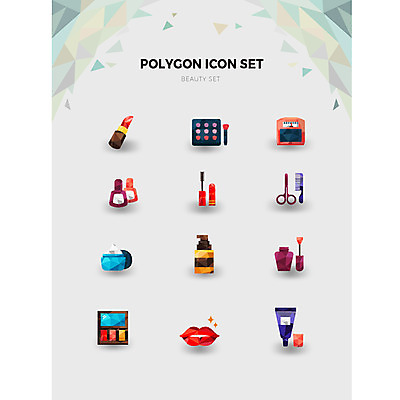 아이콘 사람없음 세트 뷰티 립스틱 머리빗 크림 마스카라 매니큐어 아이섀도 입술모양 미용가위 세정제 폴리곤 핸드크림 2D아이콘 AI파일 모양 가위_도구 위생용품 화장품 미용용품 파일형식 벡터