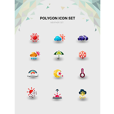 구름 아이콘 별 무지개 우산 날씨 사람없음 세트 태양 일출 달 눈송이 비 온도계 체온계 먹구름 폴리곤 2D아이콘 AI파일 자연요소 눈_날씨 노을 파일형식 벡터 구름_자연