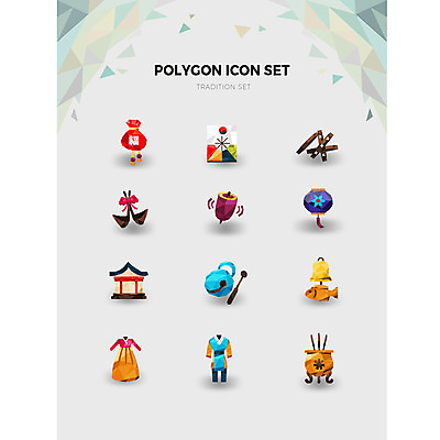 아이콘 한국전통 전통 복주머니 사람없음 세트 궁전 종 윷놀이 연 팽이 복조리 목탁 전통등 남자한복 놋화로 여자한복 폴리곤 2D아이콘 AI파일 고건축 조명 전통소품 한국 놀이용품 전통놀이 한복 불교용품 파일형식 벡터