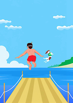 전신 PSD 구름 한마리 남자 호수 일러스트 하늘 한명 사람 성인 취미 강 점프 강아지 숲 다이빙 반려 성인남자한명만 국내일러스트 자연요소 1 모션 반려동물 수영 개 수중스포츠 남자한명만 성인남자만 파일형식