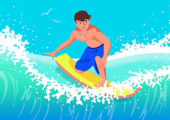 전신 PSD 응시 남자 수영복 파도 바다 포즈 두마리 일러스트 갈매기 한명 사람 성인 취미 서핑보드 서핑 성인남자한명만 국내일러스트 1 시선 옷 2 조류 수상스포츠 보드_스포츠 남자한명만 성인남자만 파일형식