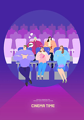 전신 PSD 여자 남자 일러스트 대화 사람 앉기 여러명 상반신 성인 취미 분노 찡그림 졸음 영화관 팝콘 시끄러움 관람 객석 영화감상 국내일러스트 감정 다수 모션 표정 말하기 감상 극장 영화 파일형식