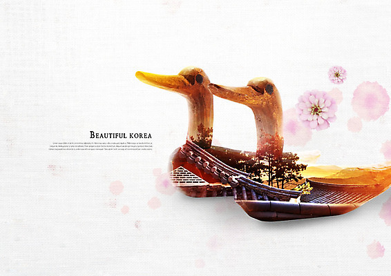 PSD 나무 편집이미지 한국전통 꽃 산 기와 사람없음 노을 번짐 처마 나무조각 원앙세트 이미지편집 자연요소 식물 전통 한국 목재 세트 파일형식 효과