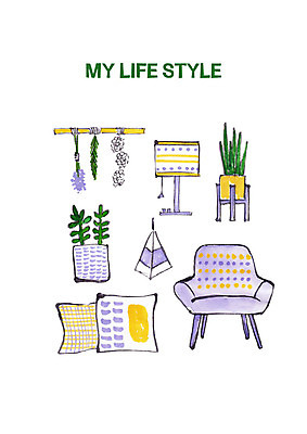 PSD 라이프스타일 화분 생활용품 쿠션 일러스트 전등 사람없음 소파 드라이플라워 국내일러스트 꽃 의자 조명 생활 오브젝트 파일형식