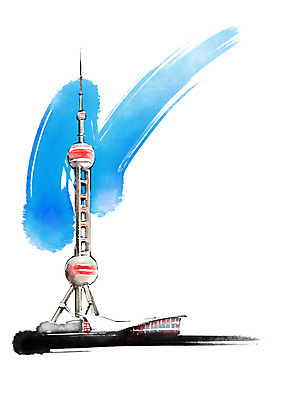 PSD 건축물 일러스트 캘리그라피 해외건축 붓터치 사람없음 관광지 상하이 번짐 중국건축 동방명주탑 랜드마크 국내일러스트 해외 건축 여행 탑 중국 동양건축 파일형식 효과