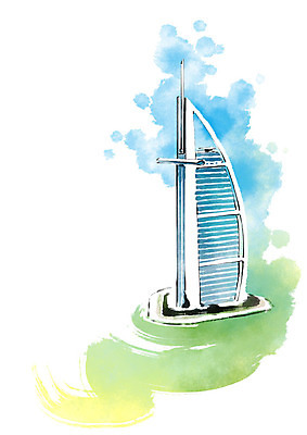 PSD 건축물 일러스트 캘리그라피 해외건축 붓터치 빌딩 사람없음 관광지 번짐 두바이 랜드마크 부르즈알아랍 국내일러스트 해외 건축 여행 건물 아랍에미리트 파일형식 효과